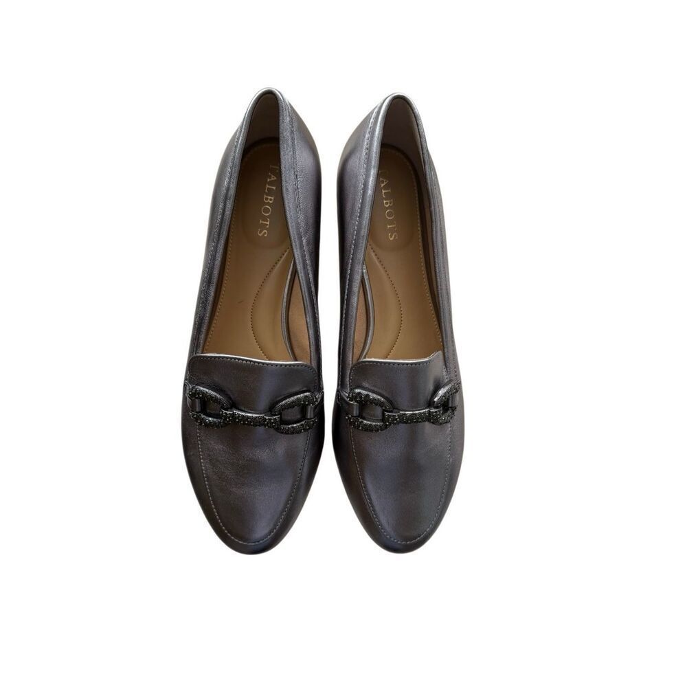 Talbots Womens Metallic Silver Leather Ryan Bit Slip-on Loafer Flats Size 8.5